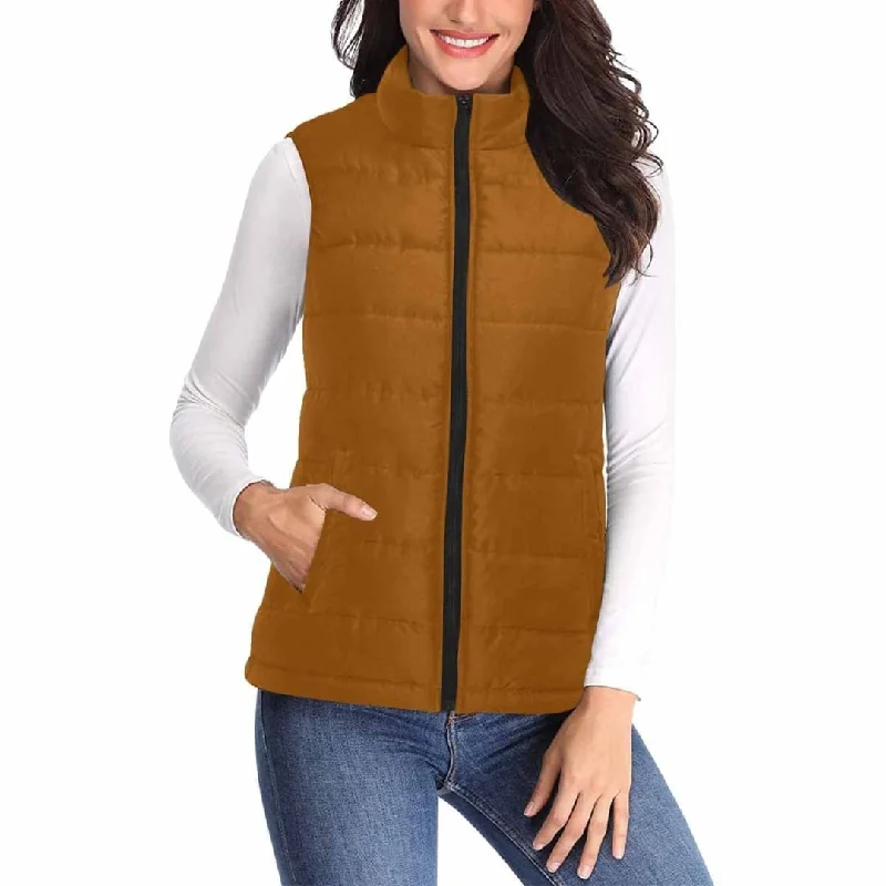 Womens Puffer Vest Jacket / Brown Knit Fabric Woven Fabric Fleece Fabric