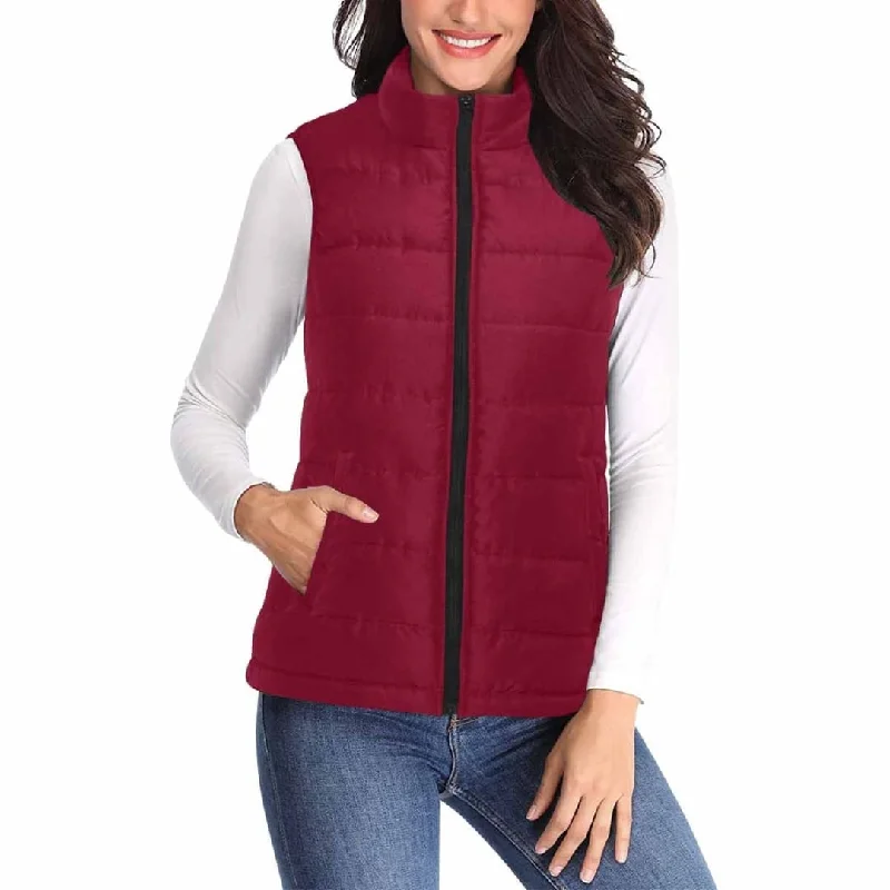 Womens Puffer Vest Jacket / Burgundy Red Stand-Up Collar Roll-Neck Collar Turtle Neck