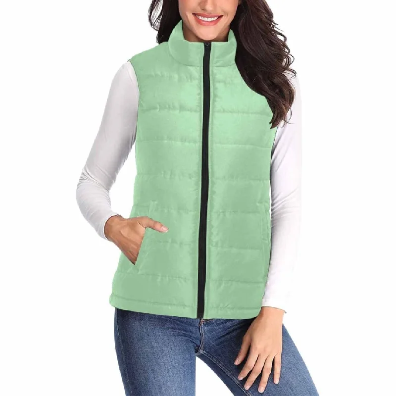 Womens Puffer Vest Jacket / Celadon Green Fleece Fabric Down Fabric Feather Fabric