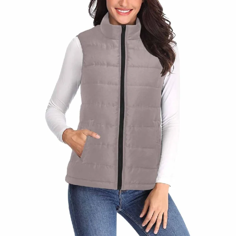 Womens Puffer Vest Jacket / Coffee Brown Zip Front Button Front Snap Front