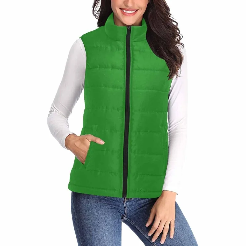 Womens Puffer Vest Jacket / Forest Green A-Line Jacket Boat Neck Shawl Collar