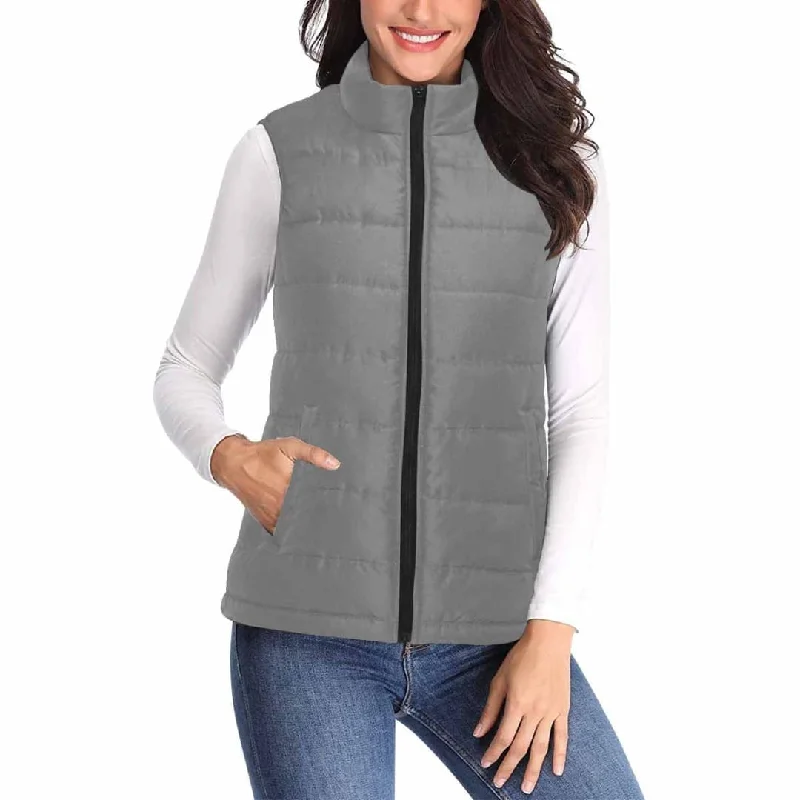 Womens Puffer Vest Jacket / Gray Hoodie Zip-Up Jacket Button-Up Jacket