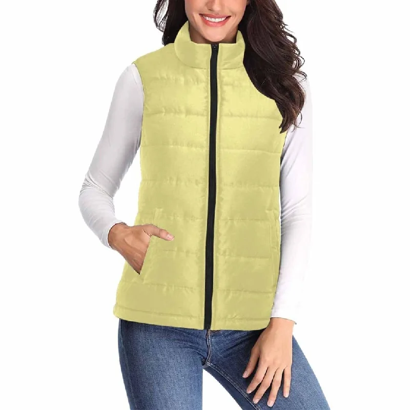 Womens Puffer Vest Jacket / Khaki Yellow Insulated Jacket Fitted Jacket Loose Jacket