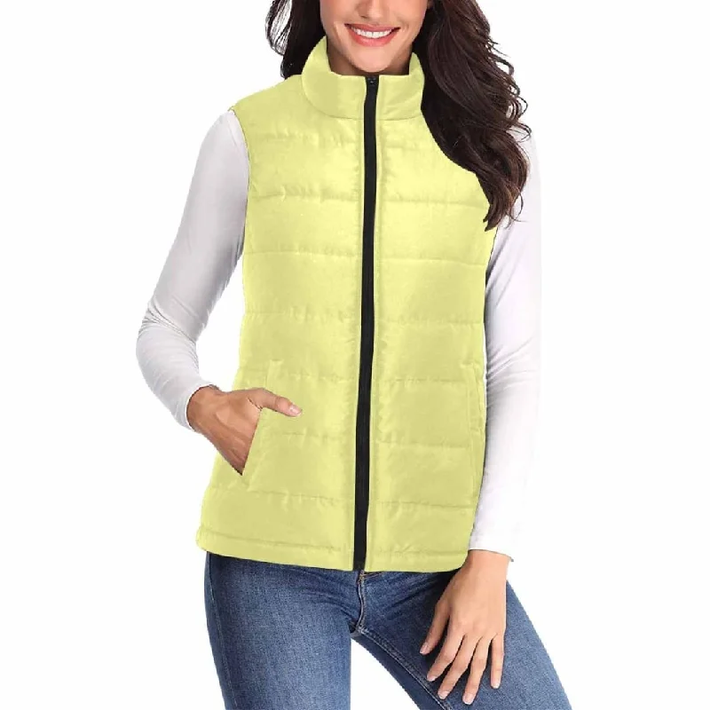 Womens Puffer Vest Jacket / Pastel Yellow Collared Jacket Crew Neck Jacket Turtle Neck Jacket