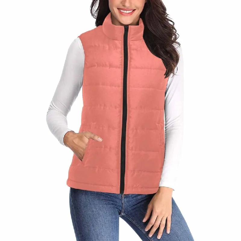 Womens Puffer Vest Jacket / Salmon Red Plaid Jacket Tartan Jacket Houndstooth Jacket