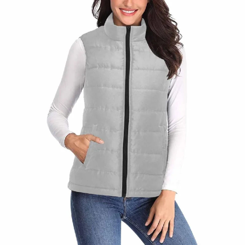 Womens Puffer Vest Jacket / Silver Welt Pockets Slit Pockets Flap Pockets