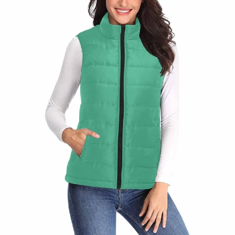 Womens Puffer Vest Jacket / Spearmint Green Knit Fabric Woven Fabric Fleece Fabric