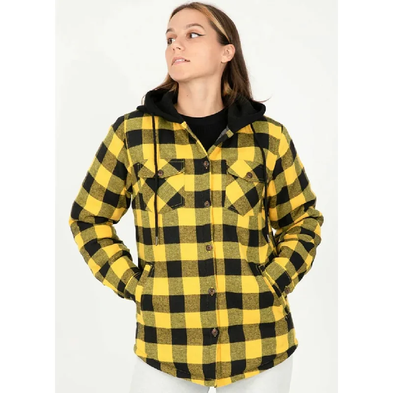 Women's Quilted Lined Hooded Plaid Flannel Shirt Jacket with Hood Corduroy Jacket Velvet Jacket Brocade Jacket