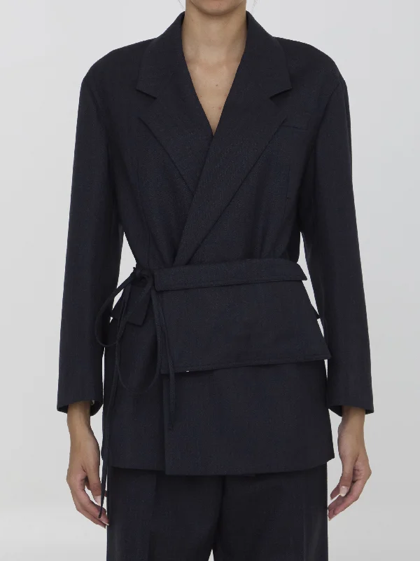 Wool Jacket With Belt Faux Fur Fabric Real Fur Fabric Shearling Fabric