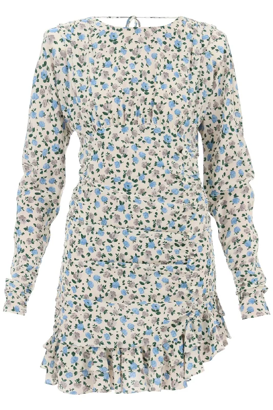 Draped Mini Dress With Floral Pattern  - Neutro Elegant Satin Mini Dress