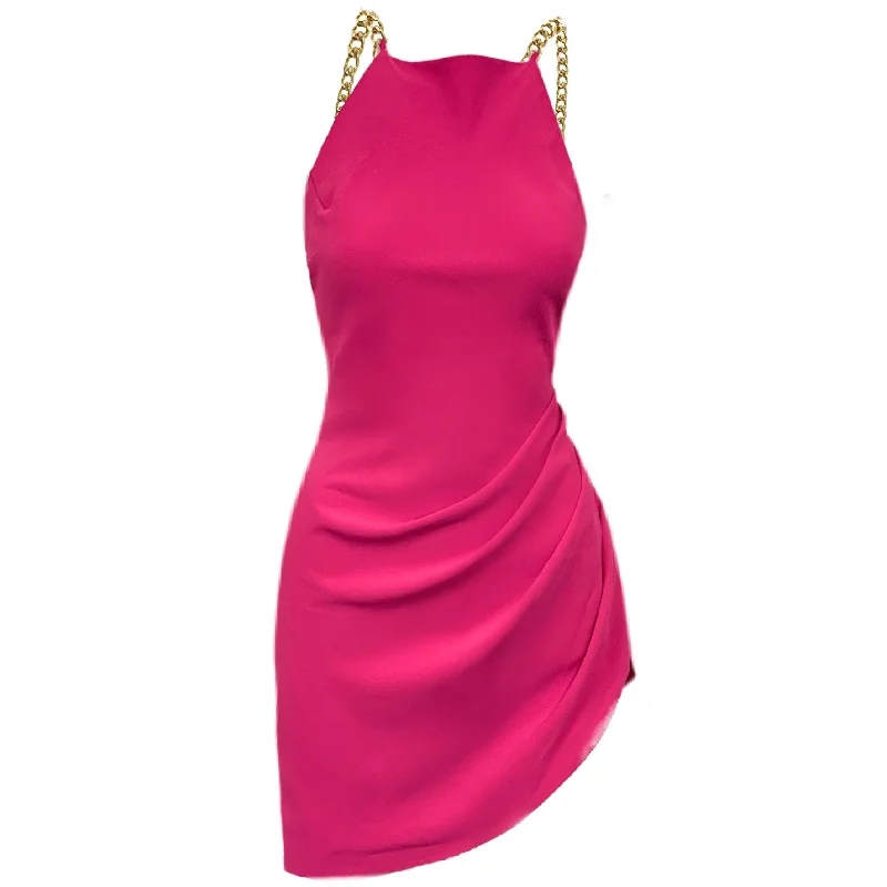 Samuela Mini Dress - Cerise. Trendy Crossover Mini Dress