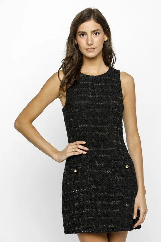Black Plaid Tweed Bodycon Mini Dress Chic Bohemian Mini Dress