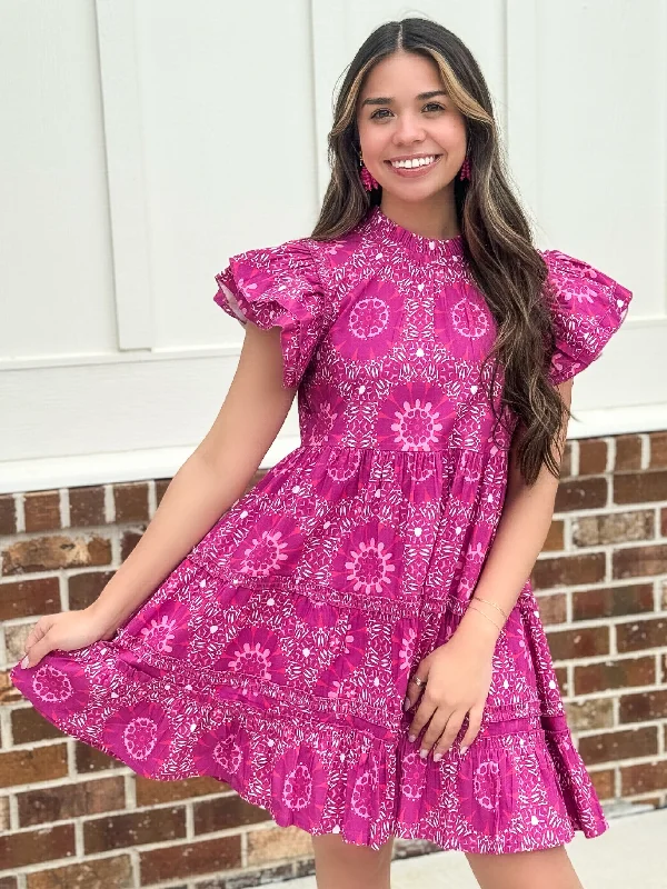 Maeve Mini Dress (Magenta) Comfortable Boho Mini Dress