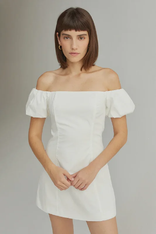 Dennie Off Shoulder Mini Dress Elegant Mini Dress with Pleats