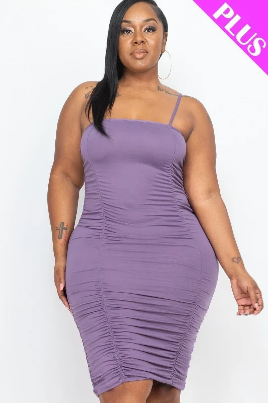 Plus Size Double Ruched Front And Ruched Back Detail Mini Dress Elegant Off-Shoulder Dress Mini