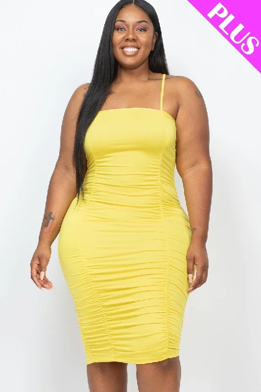Plus Size Double Ruched Front And Ruched Back Detail Mini Dress Stylish Summer Mini Dress
