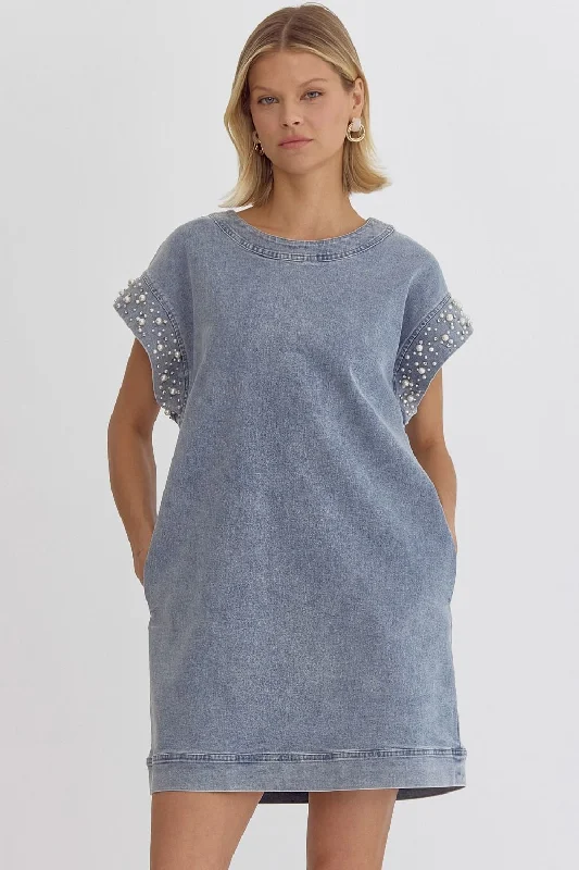 Denim Peal Mini Dress Trendy Off-Shoulder Dress Mini
