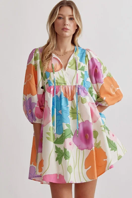 Entro Floral print half sleeve mini dress Trendy A-Line Mini Dress