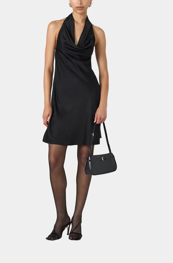 French Connection Ennis Satin Halter Mini Dress Casual V-Neck Mini Dress