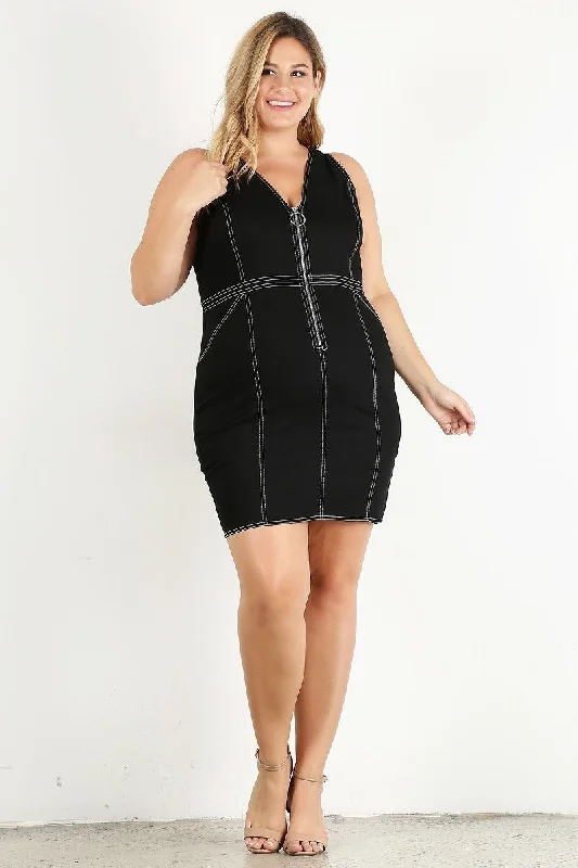 Plus Solid Bodycon Mini Dress Trendy Crossover Mini Dress