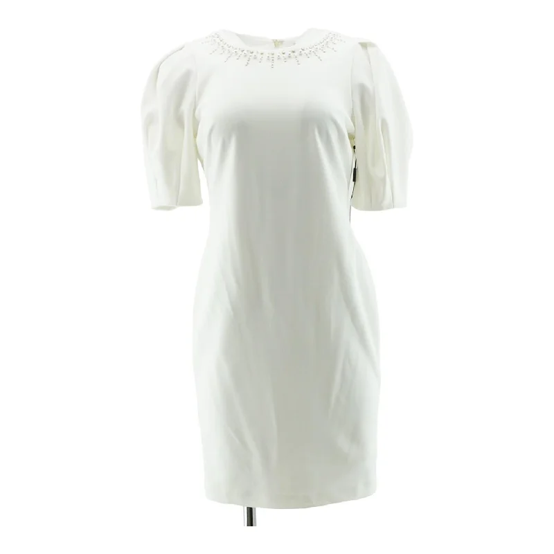 Ivory Solid Mini Dress Fashionable Off-Shoulder Mini Dress