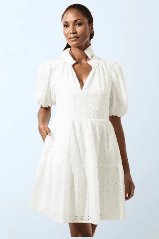 Jacey Babydoll Eyelet Mini Dress Fashionable Off-Shoulder Mini Dress