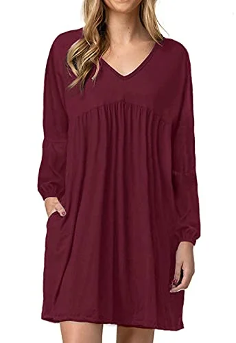 Women's Dress Autumn Winter Tunic Dress Mini Dress with High Waist Dress Knee-Length Short Dress A-line Dress with Pocket Babydoll Dress V-Neck Comfortable One-Shoulder Mini Dress