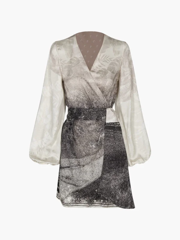 Tertulia Silk Jacquard Mini Dress | Paisajes Selva Chic Mini Dress with V-Neck