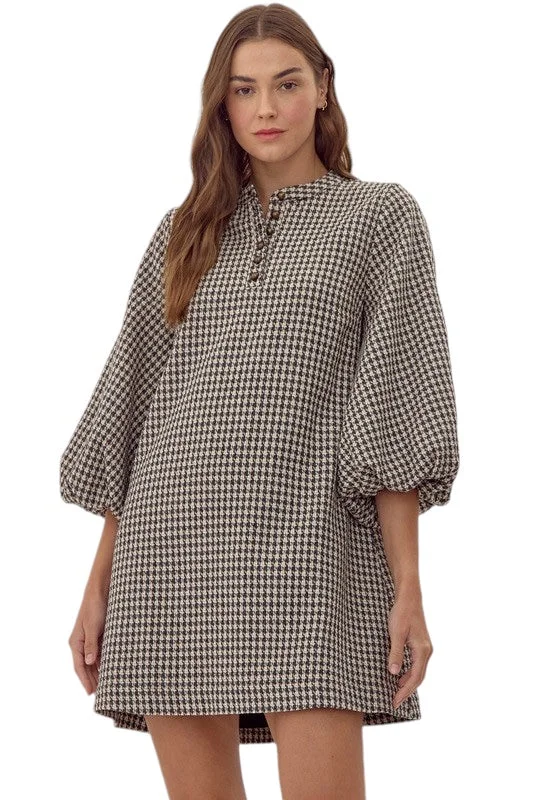 Madden Houndstooth Mini Dress Fashionable Mini Dress with Pockets