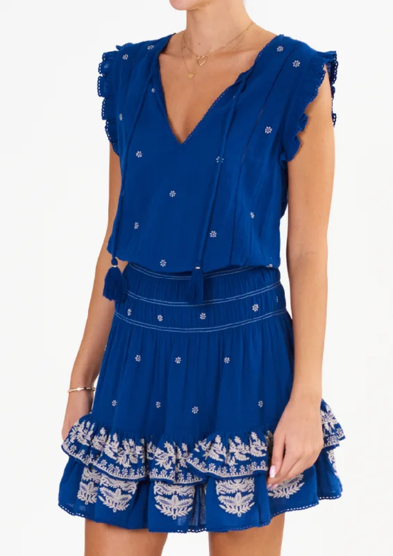 Mina Embroidered Mini Dress- Royal Blue Stylish Summer Mini Dress
