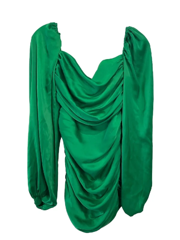 Nookie Size S Green Polyester Square Neck Long Sleeve Rouched Mini Dress Elegant Floral-Print Mini Dress