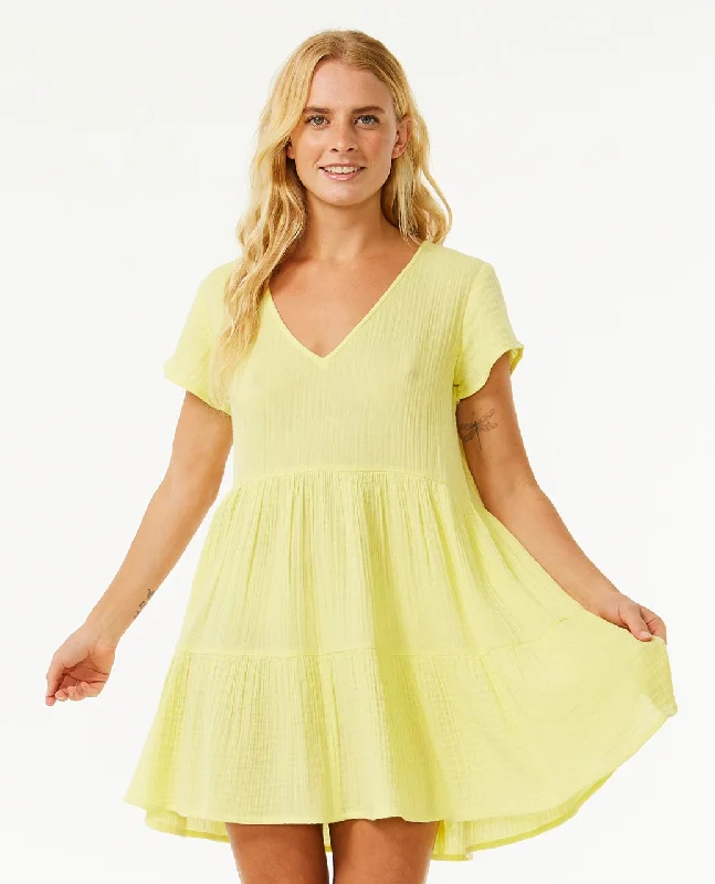 Premium Surf Mini Dress - Bright Yellow Cozy Cotton Mini Dress