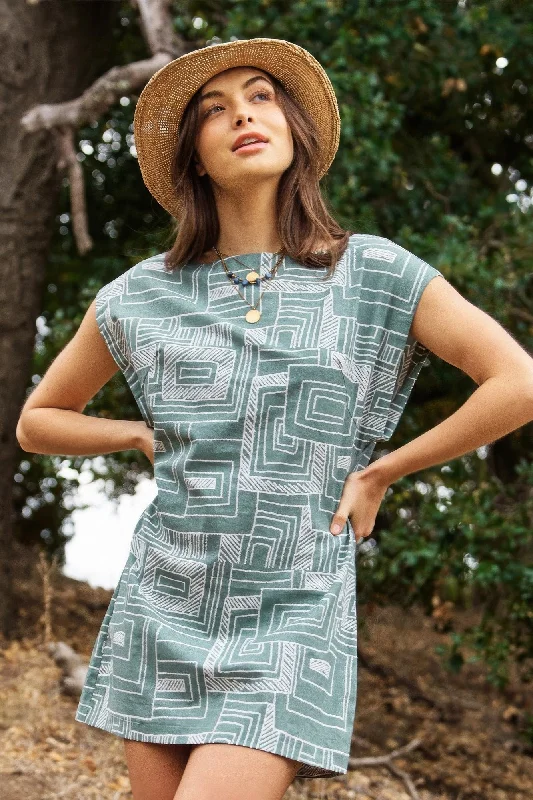 Print Open Back Mini Dress With Buttons Comfortable Fit-and-Flare Mini Dress