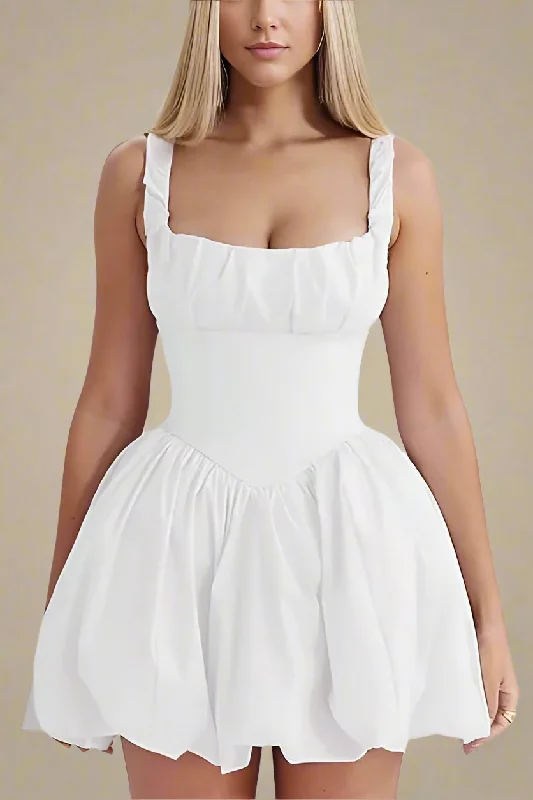Saige Bodycon Mini Dress - Pearl White Stylish Puff Sleeve Mini Dress