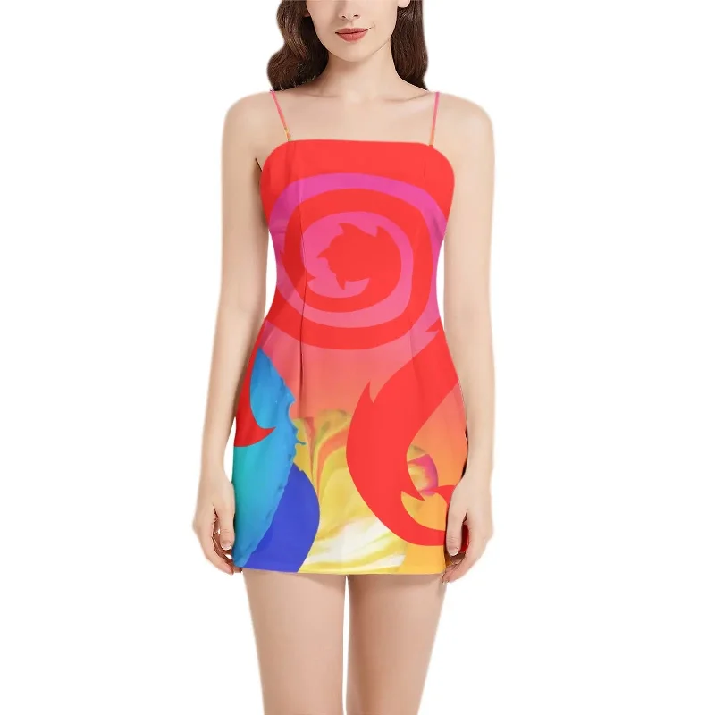 Necro - Red N - Sleeveless Square Neckline Spaghetti Strap Mini Dress Chic Halter Mini Dress