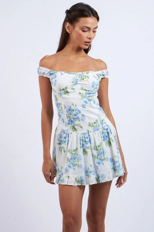 Frannie Floral Off Shoulder Mini Dress Comfortable Bodycon Mini Dress