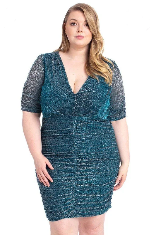 Ribbed Shimmer Shirring Mini Dress Comfortable Wrap Mini Dress