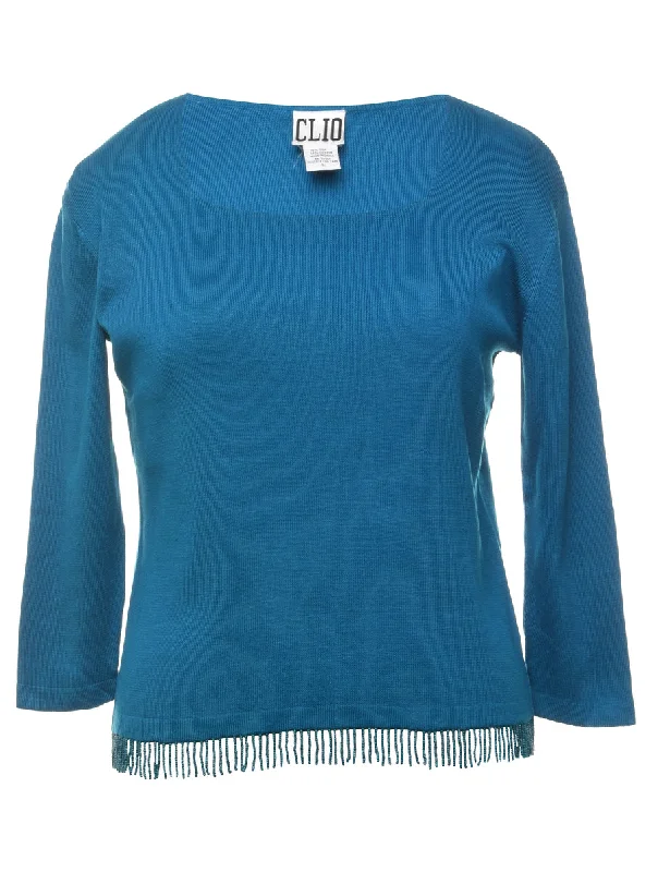 Teal Jumper - L Boat Neck Shawl Collar Notched Collar