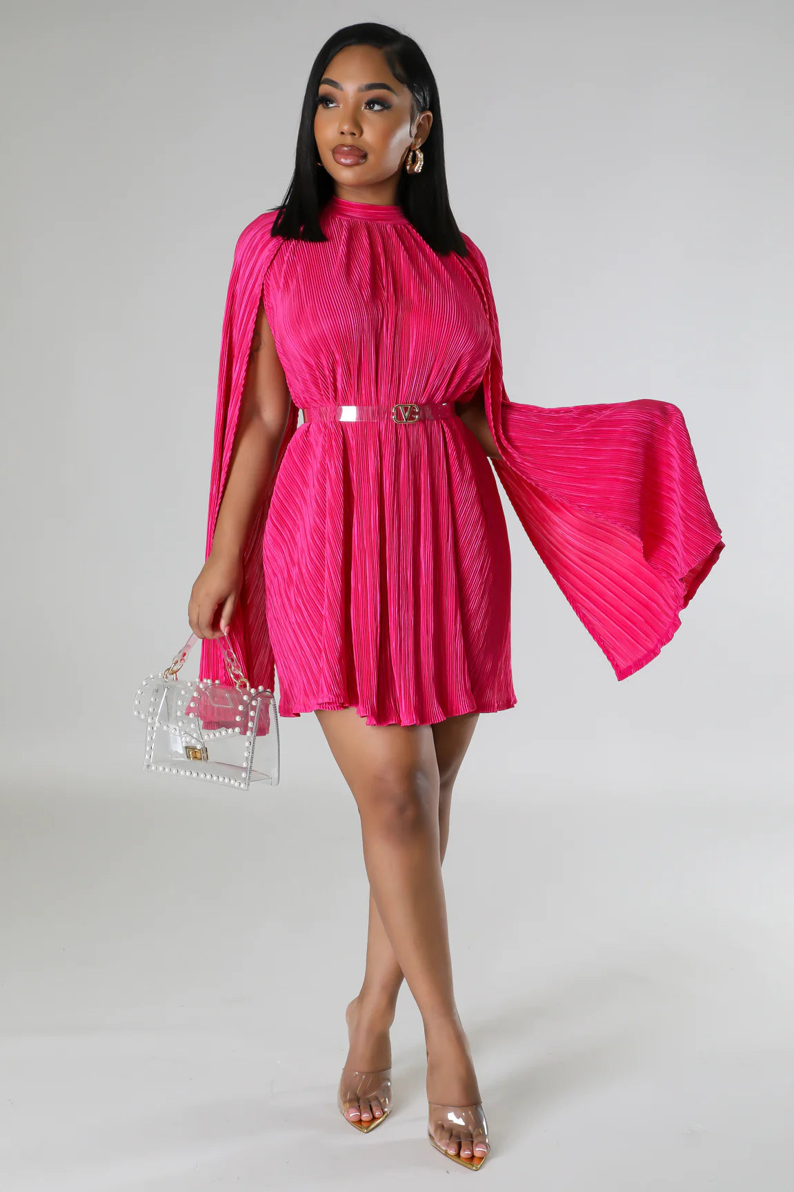 Timeless Beauty Plisse Mini Dress Fuchsia Comfortable Shift Mini Dress