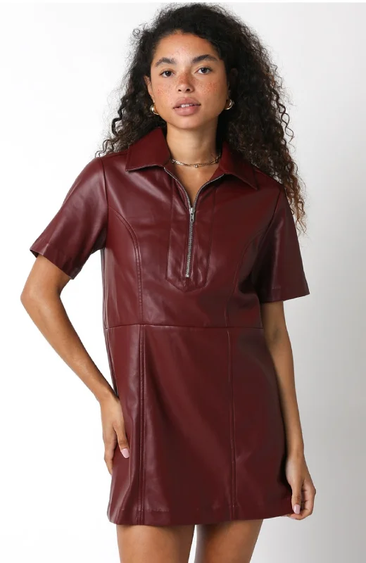 Vegan Leather Mini Dress Cozy A-Line Mini Dress