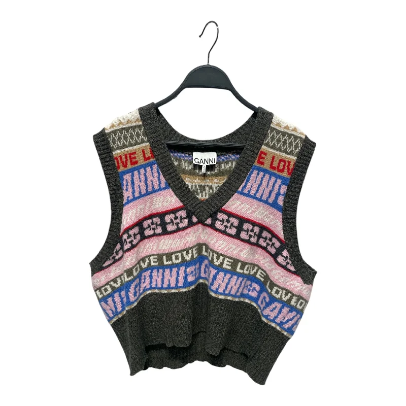 GANNI/Knitted Vest/XL/All Over Print/Cotton/MLT/Ganni All Over Print Jumper Hooded Sweater Collared Sweater Shawl Collar