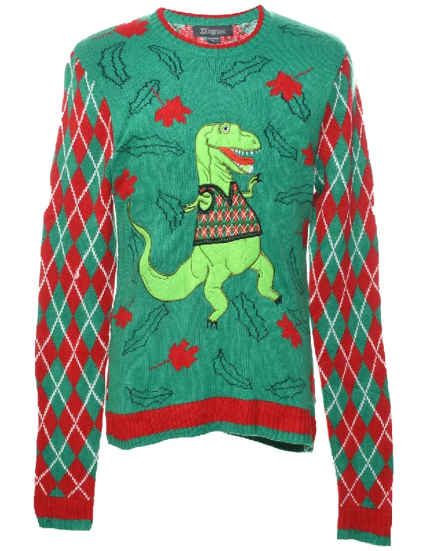 Animal Design Christmas Jumper - L Herringbone Houndstooth Plaid
