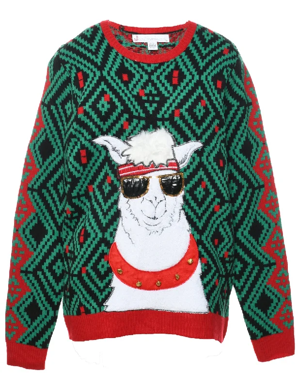Animal Design Christmas Jumper - L Lace Blend Ribbed Blend Corduroy Blend