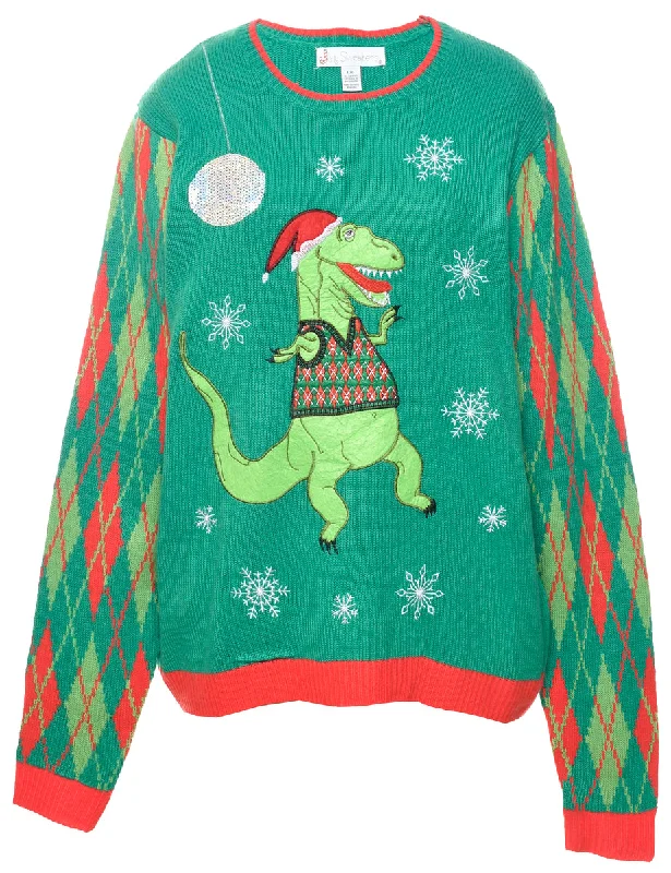 Animal Design Christmas Jumper - L Collared Crew Neck Turtle Neck