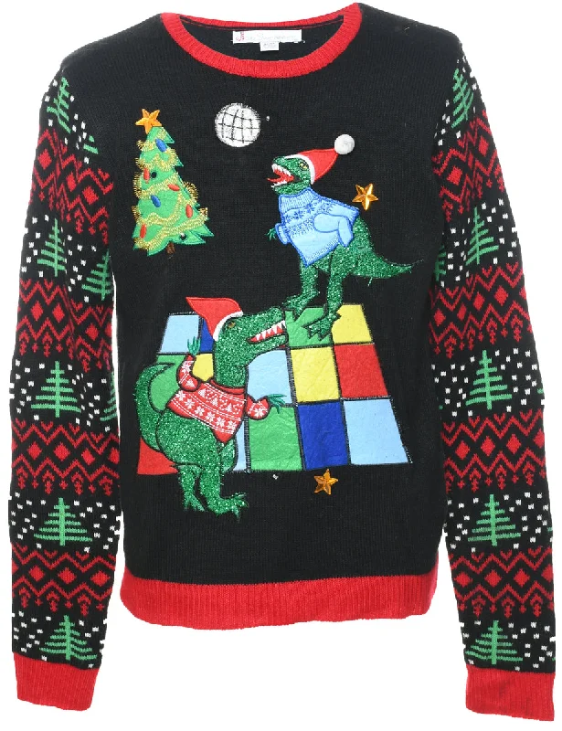 Animal Design Christmas Jumper - M Zippered Front Buttoned Front Snap Front