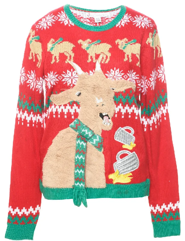 Animal Design Christmas Jumper - M Knit Fabric Woven Fabric Fleece Fabric