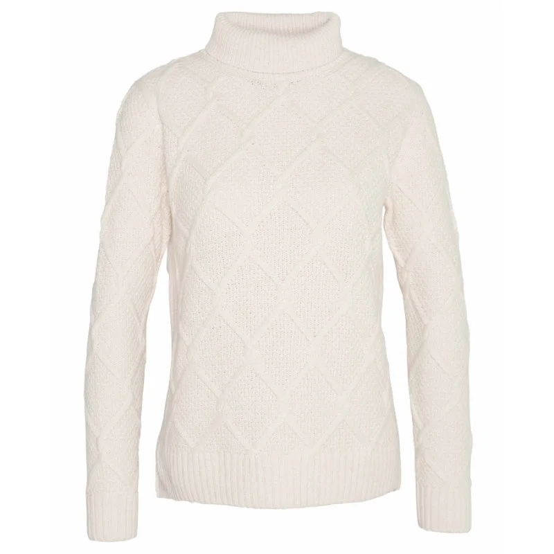 Barbour Burne Ladies Roll Neck Jumper - Ecru Herringbone Houndstooth Plaid