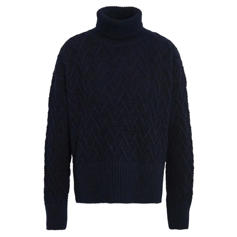 Barbour Clarence Knitted Ladies Jumper - Navy Real Fur Shearling Chenille
