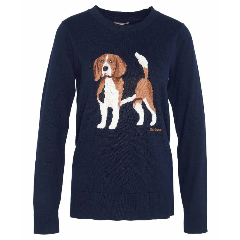 Barbour Fareham Knitted Cotton Cashmere Ladies Jumper - Navy Embroidered Appliqued Beaded Barbour Fareham Knitted Cotton Cashmere Ladies Jumper - Navy Embroidered Appliqued Beaded