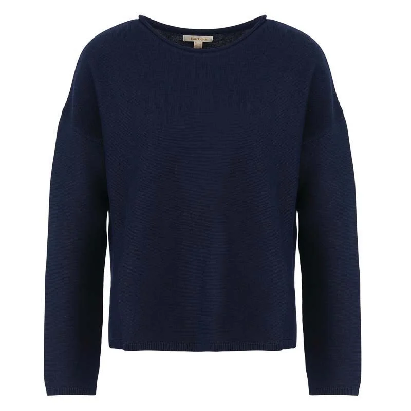 Barbour Marine Ladies Knitted Jumper - Navy Ribbed Striped Patterned